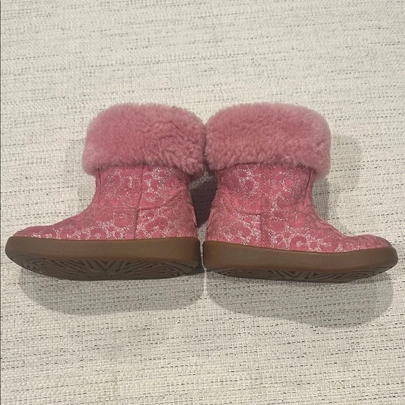 Pink Fuzzy Leopard Sparkle Toddler Boots - Picture 3 of 5
